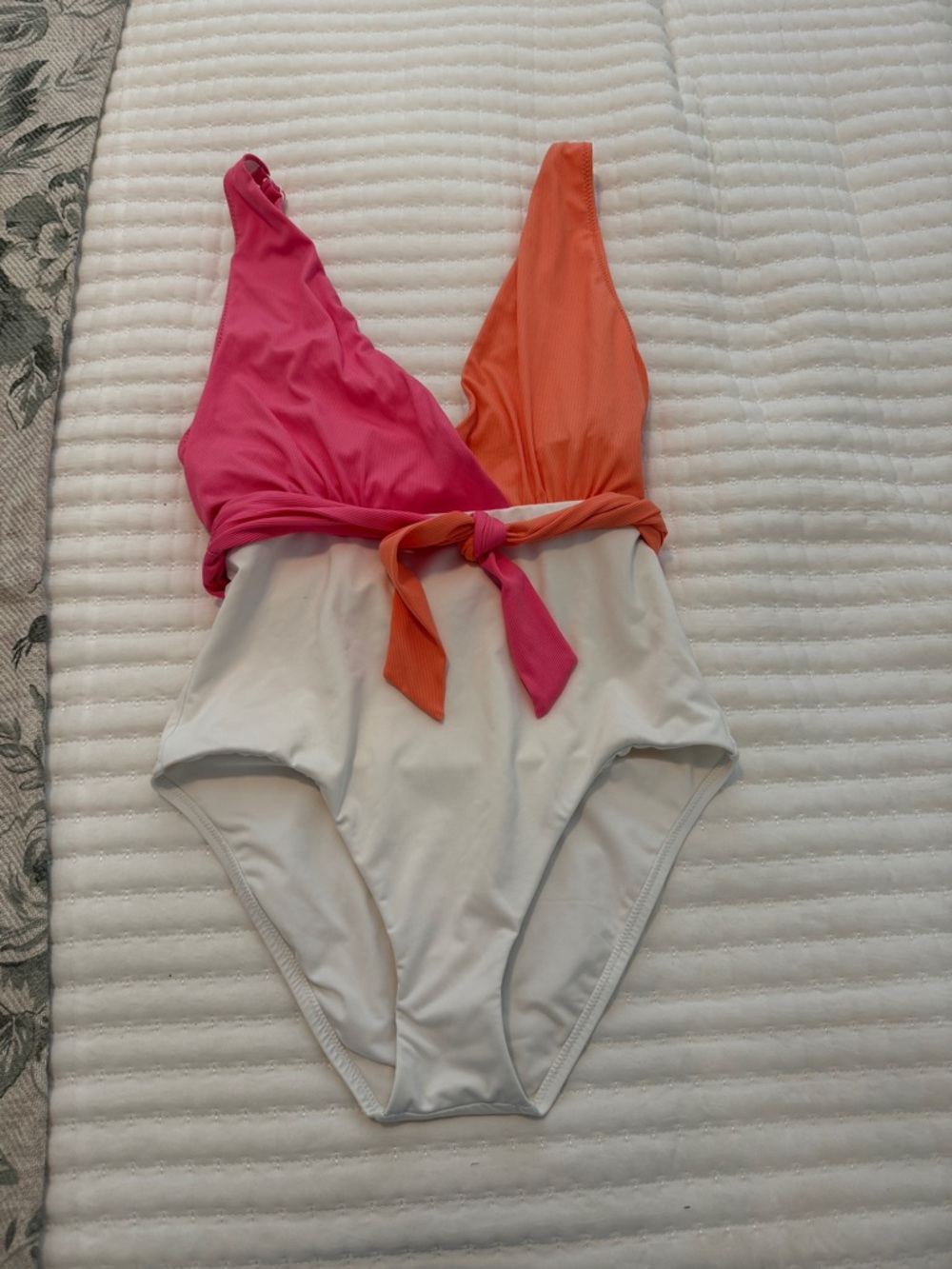 Sanctuary Colorblock One-Piece Swimsuit in Hot Pink, Orange & White